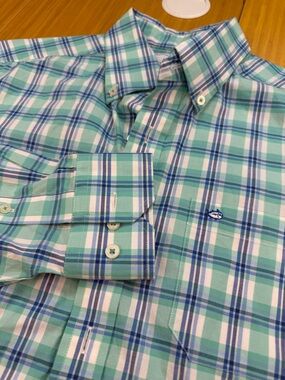 SOUTHERN TIDE Men's L/S Classic Fit Blue/ White/Green Stripped Shirt Medium